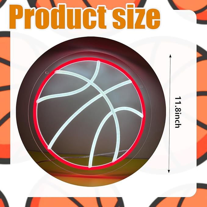 Basketball Neon Sign, Basketball Led Neon Light, Dimmable LED Neon Signs for Wall Decor, Powered by USB Wall Decor Aesthetic, Sports Neon Signs for Room Bedroom Shop Decor