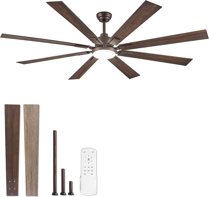 ZMISHIBO 72” Farmhouse Ceiling Fan with Light, Remote Control, Oil Bronze | High CFM Powerful Airflow, Quiet DC Motor, 24W 3 CCT LED, Indoor/Covered Outdoor, Dual-Finish, Damp Rated, Rustic