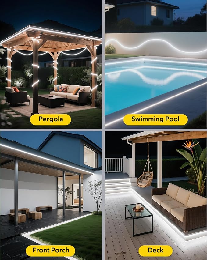 Aclorol 120V Outdoor Waterproof COB LED Strip 16.4FT Cold White 6000K Super Bright 288LEDs/M with ON-Off Swtich Control Flexible and Unifrom for Garden Fence Garage Patio Commercial Contour Lighting
