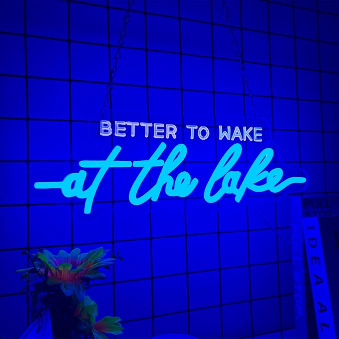 Allball Better To Wake At The Lake Neon Sign, USB Powered Dimmable LED Neon Light Lake House Decor, for Vacation Home And Room Bedroom Bar Garage Hotel Wall Decor, Gift for Lake Lovers(15.7 * 5.5 In)