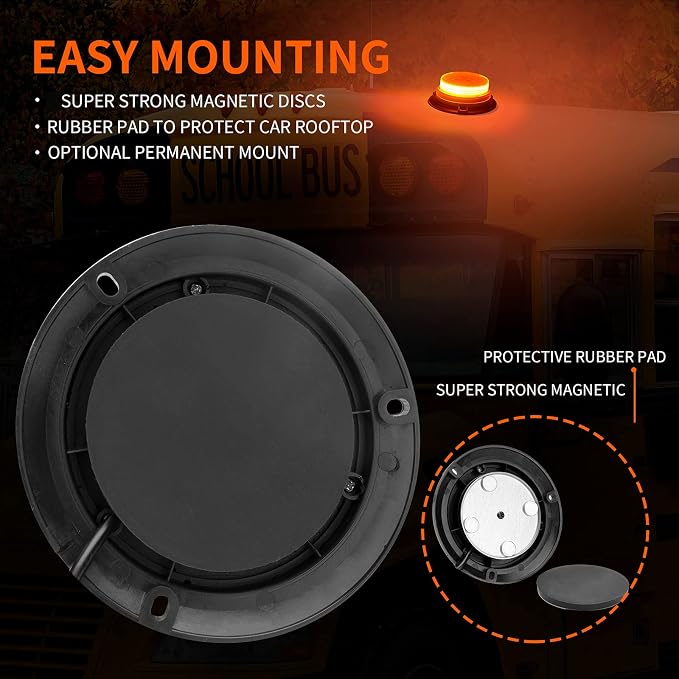 Amber Yellow Led Emergency Strobe Beacon Lights for Car 12V 24V 24-LEDs | Magnetic Mount, 8 Flash Model, Warning Safety Flashing, Rooftop Signal Lamp for Forklife Construction Truck Tractor Golf SUV