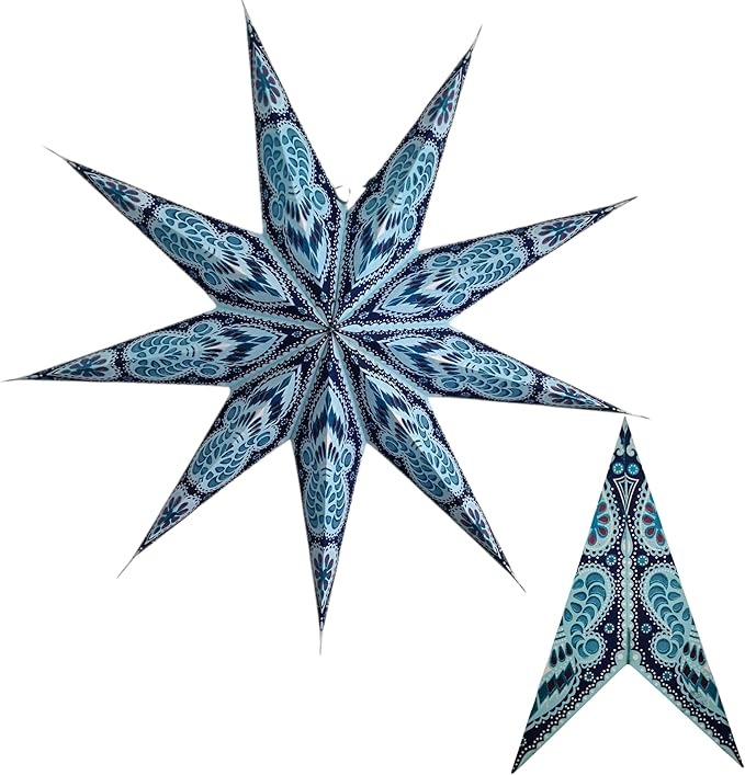 Lantern Lampshade Paper Star Light Shades Large 60cm Hanging Decorations for Christmas Wedding Home Decoration Birthday Party Foldable 9 Pointed Star (Glitter Blue, Purple, Red)