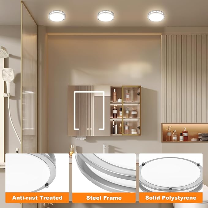 4 Pack 7.5 Inch Round Brushed Nickel Ceiling Light Fixture - Flush Mount LED Ceiling Lamp Set of Four 2700K/3000K/3500K/4000K/5000K Adjustable Brushed Nickel Bathroom LED Light for Bedroom 12W