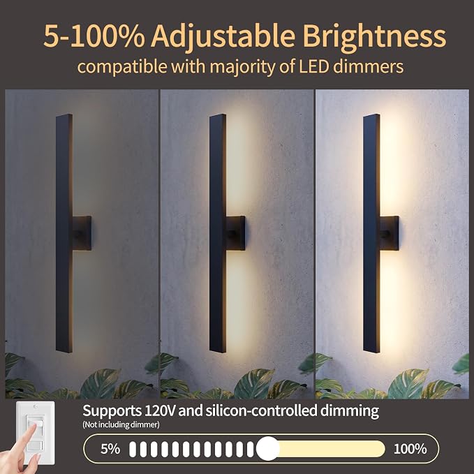 Aluminum 32 Inch Modern Wall Sconces Set of 2 LED 26W Black Sconce | WaterproofWall Lighting Indoor Outdoor Hardwired Wall Lights for Office,Porch, Bedroom, Bathroom, Living Room,Garden