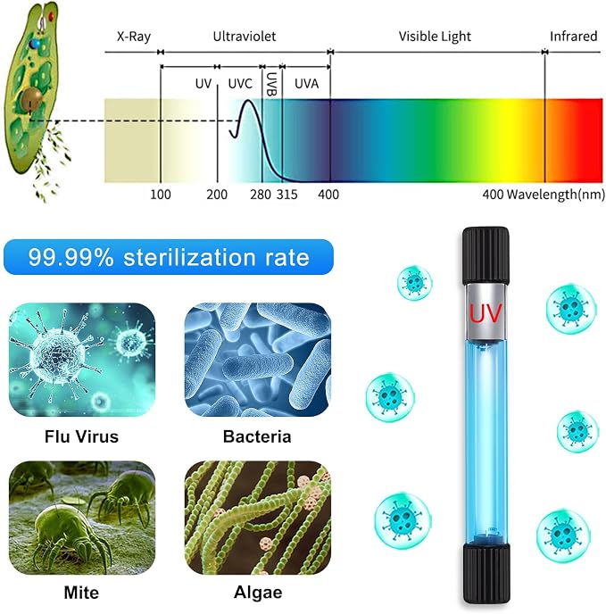 Clean Light for Aquarium，13 W Fish Tank Clean Light with Timer,Aquarium Green Killing Waterproof Clean Submersible Lamp for Pond,Swimming Pool,Indoor