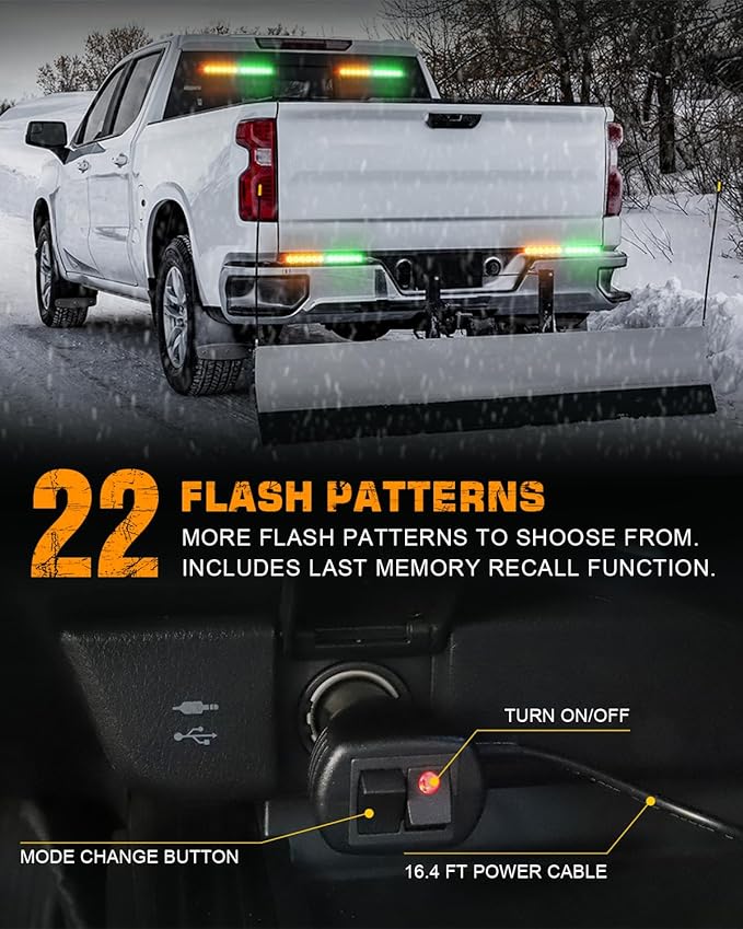 XRIDONSEN 2x 10.7 inch Amber Green Emergency Lights 24 LED Strobe Light Bar Warning Flashing Safety Dash Side Window Front/Rear Windshield Lights Traffic Advisor for Plow Trucks Construction Vehicles