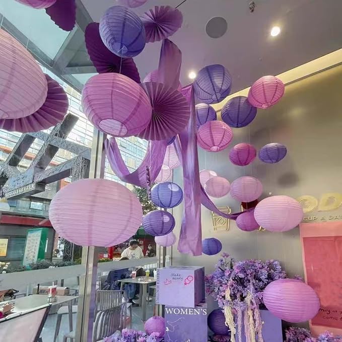 Purple Paper Lanterns 12Pcs Hanging Round Paper Lanterns Decorative for Graduation Baby Shower Wedding Birthday Family Parties ﻿
