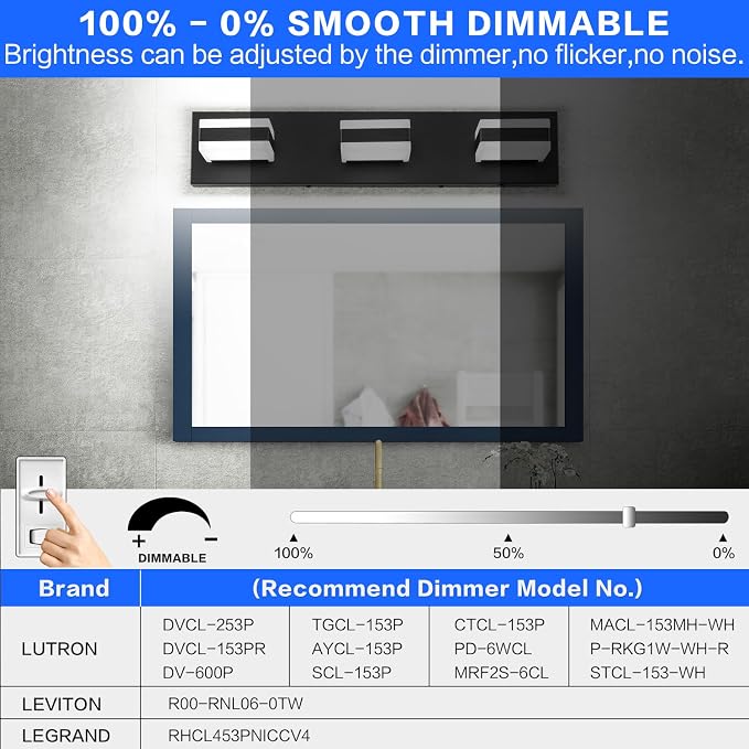 SOLFART LED Dimmable Black Vanity Light Over Mirror,3 Lights Bathroom Light Fixtures, Restroom Modern Vanity Lighting for Bathroom Cool Light 6000K