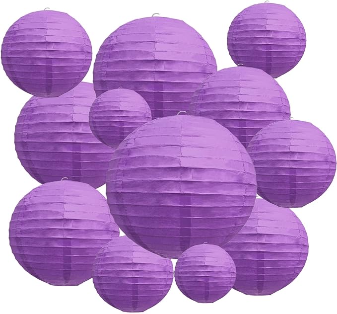 20Pcs Purple Paper Lanterns for Parties, 6” 8” 10” 12” Chinese Asian Hanging Round Paper Lanterns for Birthday Wedding Halloween Christmas Home Decor Party Decor