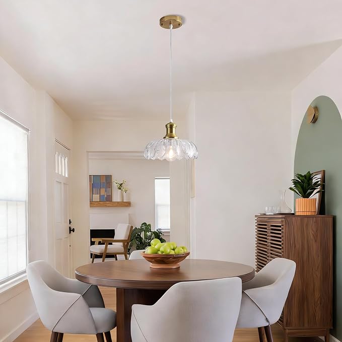 Vintage Gold Pendant Light Fixture, Clear Glass Pendant Light Kitchen Island Over Sink, Farmhouse Pendant Lighting for Dining Room, Bedroom, Living Room, Entryway, Hallway, Foyer