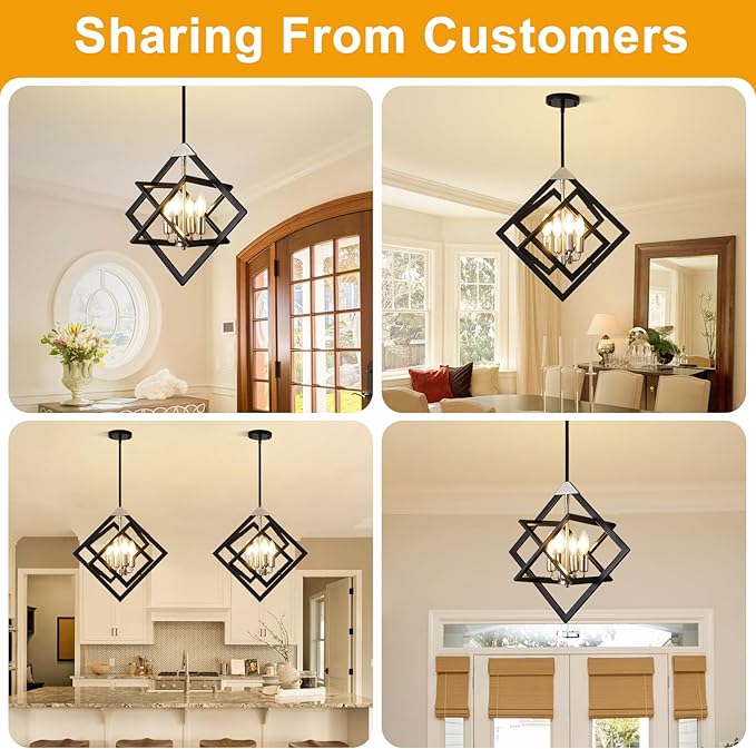 18" Modern Pendant Lights Kitchen Island, 4-Light Black + Brushed Nickel Farmhouse Pendant Light Fixtures, Industrial Hanging Pendant Lights for Kitchen Island Dining Room Hallway Foyer Entryway