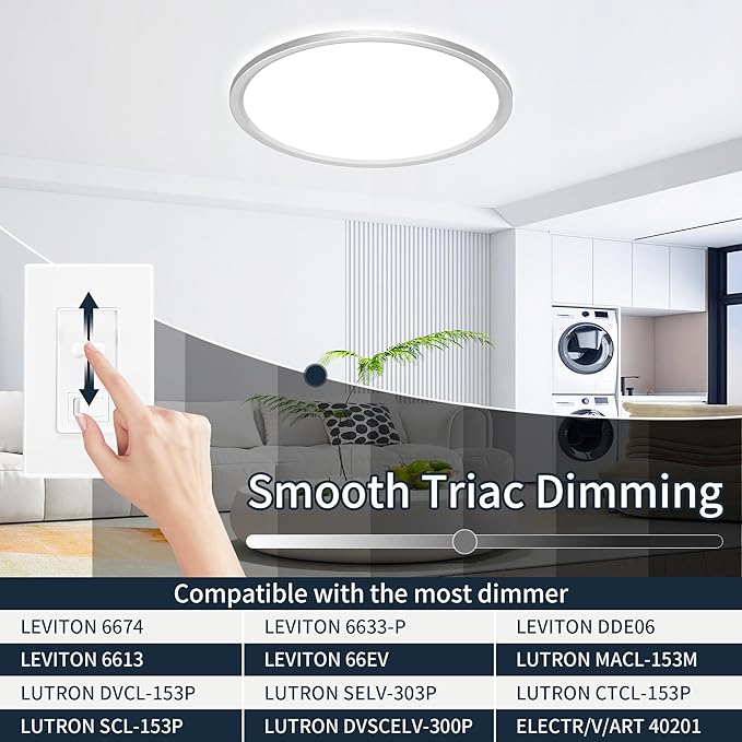 MOONSEA 20 Inch Flush Mount LED Ceiling Light Fixture 42W Brushed Nickel | Adjustable 3000K/4500K/6000K, 4200LM Bright Kitchen Light Fixture, 10-100% Brightness Adjustable, 0.98in Low Profile