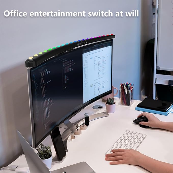 Diyeeni Curved Monitor Light Bar with Touch Control, 3 Color Temperatures (3200k, 4500k, 6900k), Dimmable RGB, Timing Function for Gaming and Office