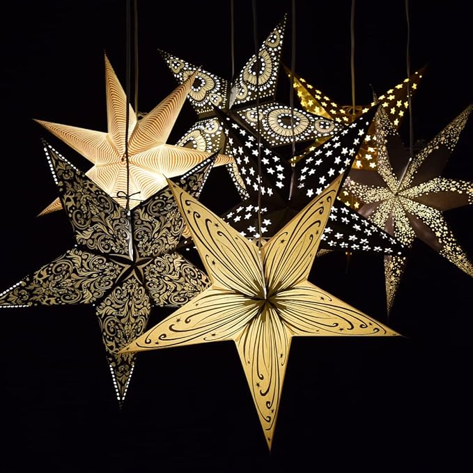 Solid Black Paper Star Lantern with 12 Foot Power Cord Included
