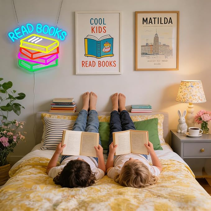 Read Books Neon Sign for Reading Room Library Classroom Wall Decor | Dimmable LED Neon Sign Colorful Book Design for Library Reading Nook Classroom Bedroom Bookstore Teacher Book Lovers Decor