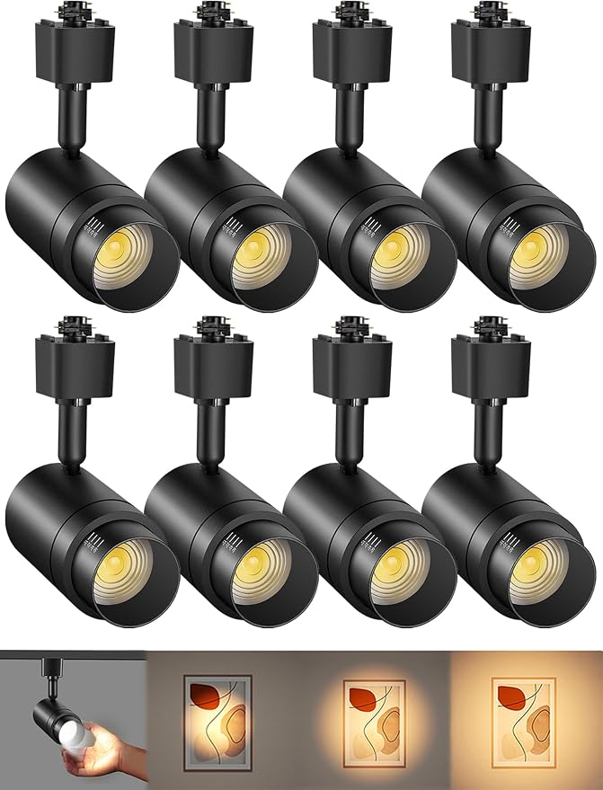 Zoomable H Track Lighting Heads H Type Track Light Heads Dimmable LED Track Lighting Fixtures Ceiling Spot Light, H Style Track Heads for H Track Lighting Rails - Black CRI90 12W 8 Pack 3000K