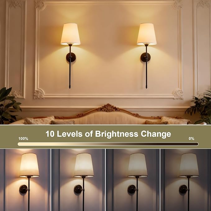 Battery Operated Wall Sconces Set of 2, Rechargeable Wireless Wall Lights with Remote, RGB Dimmable Wall Lamp for Bedroom Wall Decor Living Room Hallway (Black)