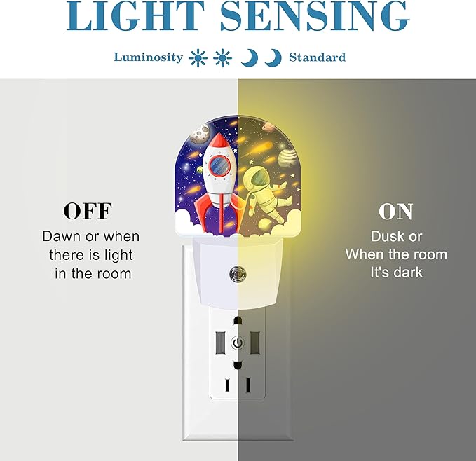 Night Light for Kids Girls Boys, Space Spaceship and Astronaut LED Night Light Plug into Wall with Dusk to Dawn Sensor for Room Decor, Hallway, Kitchen, Bathroom, Nursery, Stairs