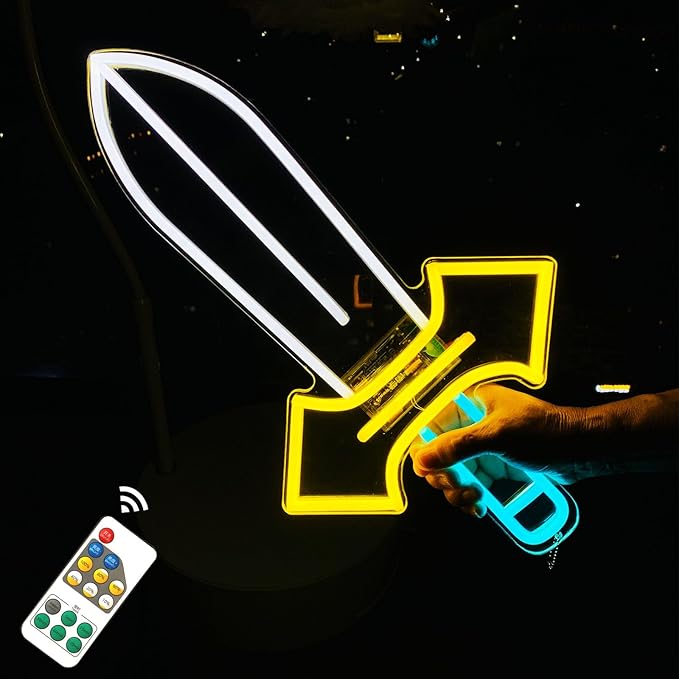19”Excalibur LARP LED Sword neon sign–Medieval neon sign Sword Prop Weapon，Boys, Kids，Gifts for Teens，Boys Room Decor，Wall Decor Cosplay Costume Accessory, Roleplay & Halloween，Christmas Gifts