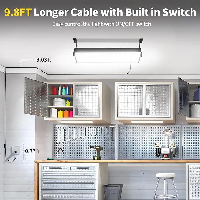 150W 18000LM Shop Light with 9.84FT Cord+Switch, IP66 for Garage Workshop | LED Garage Light Plug in Ultra Brighter, 6000K Waterproof Outdoor Bay Lights for Warehouse Factory Workbench, 1 Pack