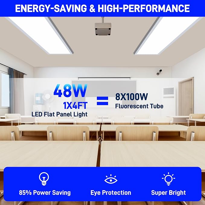 hykolity 1x4 LED Flat Panel Light,4800LM,3CCT 3000K/4000K/5000K | 48W Dimmable Edge-Lit Ceiling Fixture,Built-in Driver,Surface Flush Mount Light for Kitchen,Garage,Office,Workshop,4 Pack
