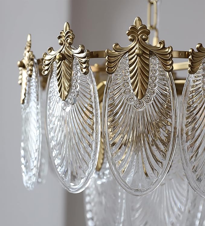 Antique Chandelier 3-Tier Glass Crystal Chandeliers, 9-Lights Gold Round Pendant Light 23.6" Brushed Brass Adjustable Height, Applicable to Dining Room, Bedroom, Living Room, Foyer, Kitchen