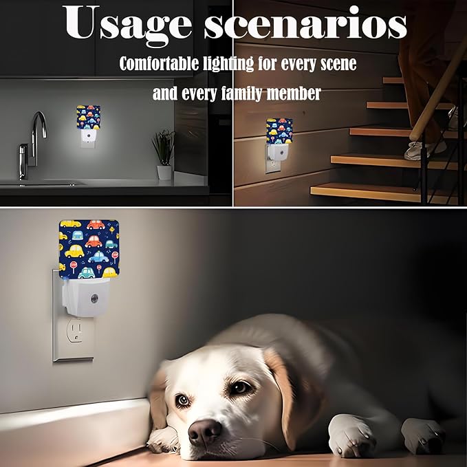 Cute Cartoon Cars Night Light,Plug Into Wall Decor for Stairway,Hallway,Kitchen,Dusk to Dawn Sensor Nightlights for Boys/Girls/Women/Men Room Gifts