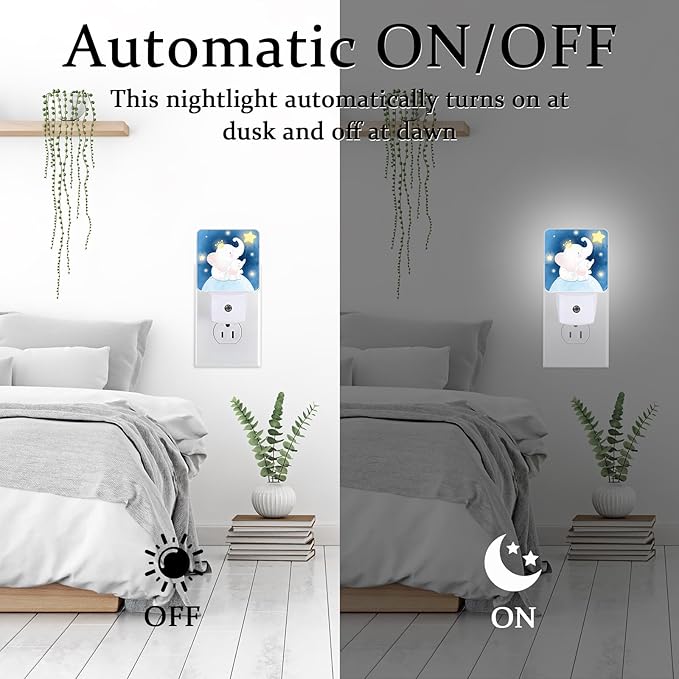 Little Cute Elephant Star Night Light, Plug-into Wall Starry Night Moon Nightlight Lamp with Dusk to Dawn Sensor, Led Lamp 0.5W Energy Efficient for Boys Girls Adults Home Decor