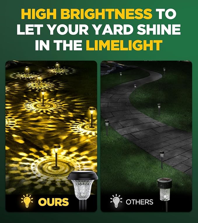 10 Pack Ultra Bright Solar Lights Outdoor Waterproof, from Dusk to Dawn Up to 12H Outdoor Solar Lights, Auto On/Off Solar Powered Garden Pathway Lights, Landscape Lighting Decorative for Yard, Patio