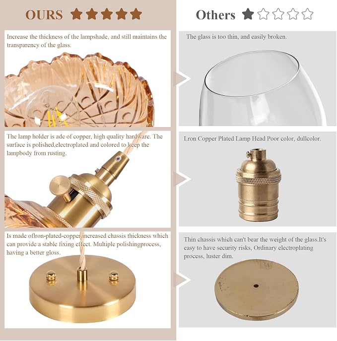 Battery Operated Pendant Light,Vintage Light Fixtures 2500mAh 9.4in RGB Light Bulb Amber Modern Chandelier with Remote Control Wireless Adjustable Rechargeable Chandelier for Kitchen Island 1Light