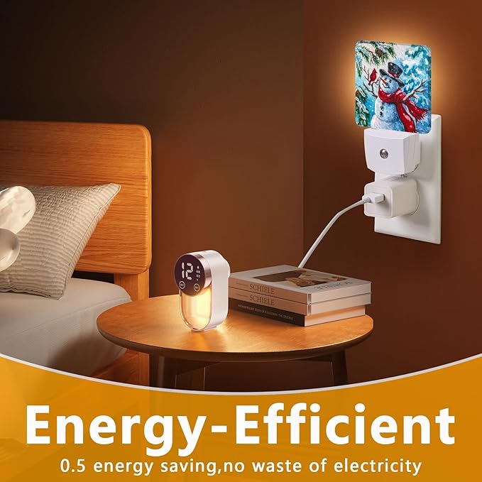 Winter Snowman Night Light, Plug-into Christmas Red Bird Nightlight White LED Lamp, Energy Efficient Decor Desk Lamp for Bedroom Hallway Stairs Bathroom