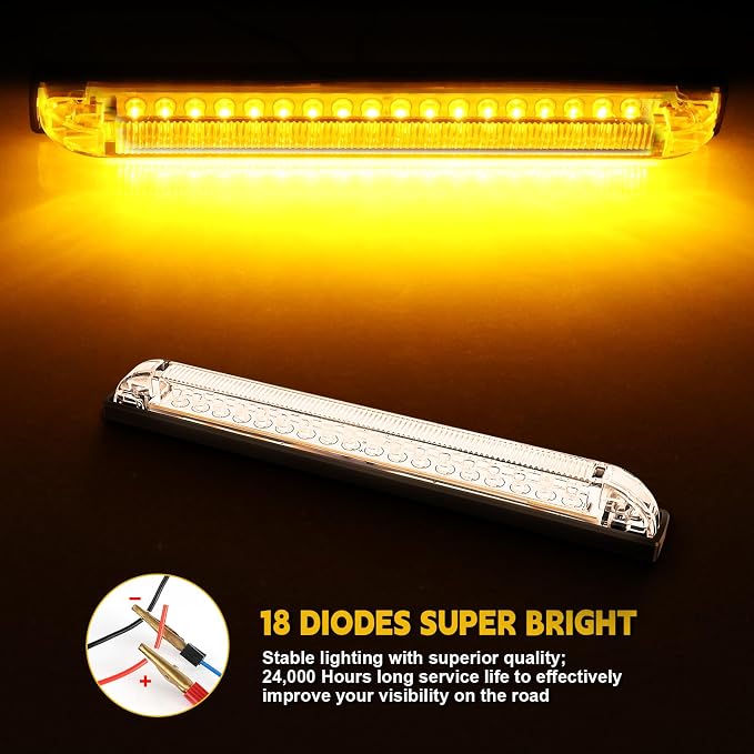 nifeida 8" Clear Lens 18LED Amber Yellow Utility Strip Light Bar Surface Mount for 12V Marine Boat RV Exterior Light Slim Line Pickup Truck Under Hood Lights Grill Marker Lights [Pack of 4]