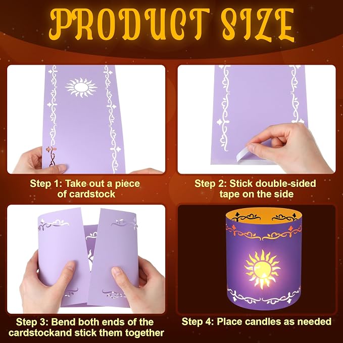 Fuyoooo 20 Set Paper Sun Lantern with LED Candles for Centerpieces LED Tea Lights with Paper Bags Battery Operation for Princess Wedding Party, Halloween, Christmas Decoration(Purple,Sun)