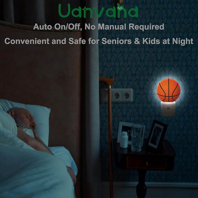 Sports Night Light Basketball Night Lamp for Boys Men Basketball Room Decor American Ball Night Lights Plug into Wall Dusk to Dawn Sensor for Birthday Christmas Gifts