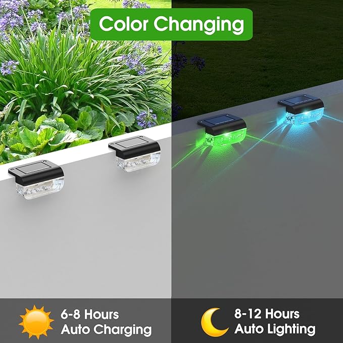 Solar Deck Lights 12 Pack, Solar Lights Outdoor Waterproof for Outside, Stairs, Step, Fence, Yard, Garden, Patio, Pool, Railing (Color Changing)