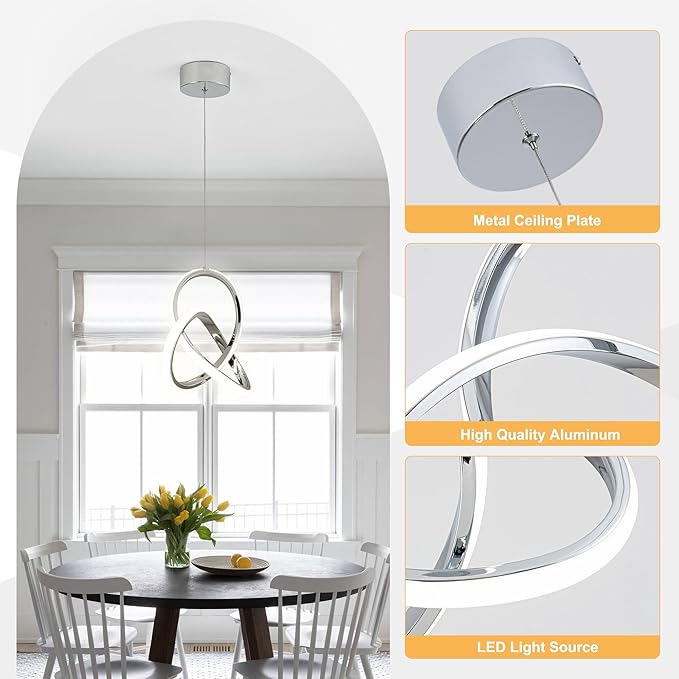 MAYNA Spiral LED Pendant Light, 4000K Natural White Modern Pendant Lights Kitchen Island, 18W Adjustable Height Island Lights for Kitchen Bedroom Dinning Room Living Room, 1 Pack (Chrome)