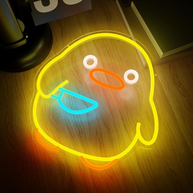 Duck Neon Sign USB Powered Dimmable Cute Yellow Duck LED Wall Light | Cool Duck Neon Light for Game Room Kids Room Bedroom Living Room Nursery & Pet Store Decor Animal Neon Sign Birthday Gift