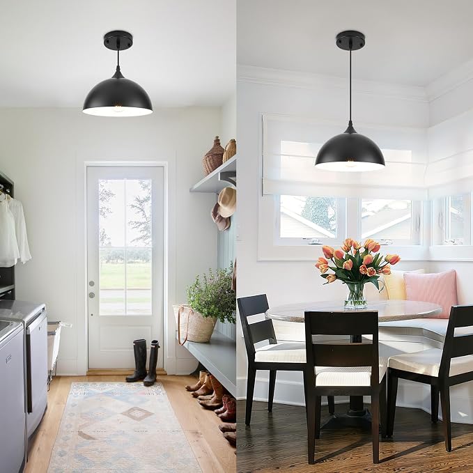 9.8 inch Kitchen Pendant Light 2 Pack, Black Dome Pendant Lights Kitchen Island, Modern Farmhouse Pendant Lights for Kitchen Island Dining Room Bedroom