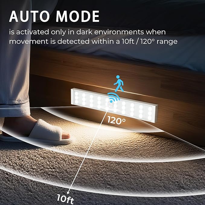 2 Pack Closet Lights, Rechargeable Under Cabinet Lighting, 30 LED Motion Sensor Light, Dimmable, 3 Color Temperatures Counter Lights for Kitchen, Pantry, Bedroom, Wardrobe