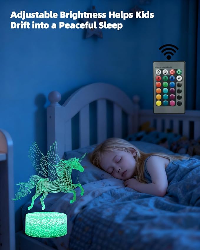 Unicorn Night Light Kid, 3D Illusion LED Lamp, 3 Patterns, Legend | 16 Colors Changing, Dimmable, Touch & Remote Control, Girls Bedroom Room Décor , Christmas Birthday Gift Toy Toddler Teenage