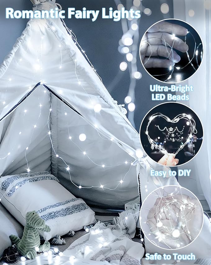 4 Pack 60 LED Christmas Fairy Lights Battery Operated with Timer, 20FT Waterproof Twinkle Lights Indoor Outdoor, String Lights for Bedroom, Wedding, DIY, Centerpiece, Christmas Decorations(Cool White)