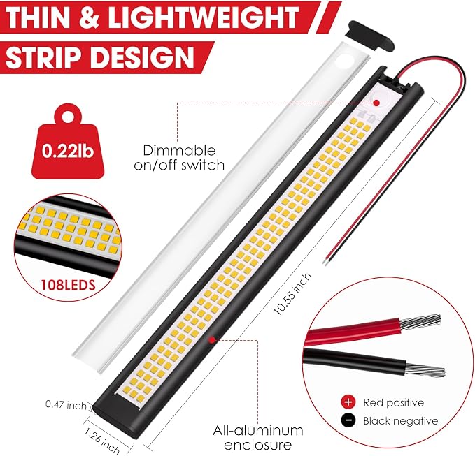 12 Volt Light Strip, 12V Light LED, Enclosed Trailer Lights, Light for RV Interior, String Lights for Trailer, Truck, Van, RV(2Pack, 4000K, Black)