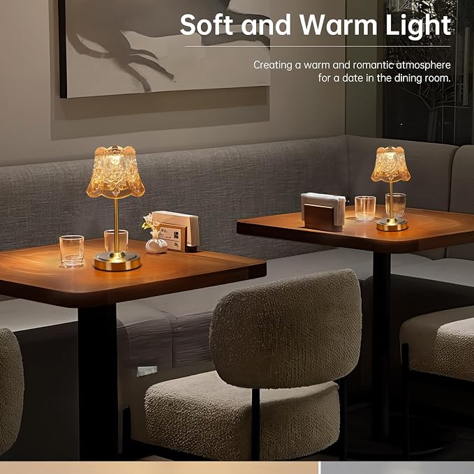 Shenmoyl Set of 2 Cordless Touch Table Lamp with 5200mAh Battery - 3 Adjustable Color Temperatures & Dimmable, Rechargeable Lamp for Bedsides, Living Room, Entryway, Bookshelves (Amber Rose)