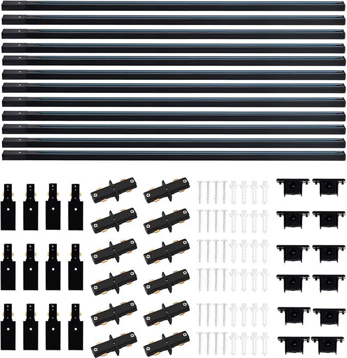 39FT H Track Lighting Rails Black, H Type Track Lighting Rails Kit with End Caps and Live End Feed Connector, Compatible with 3-Wire Single Circuit H Style System