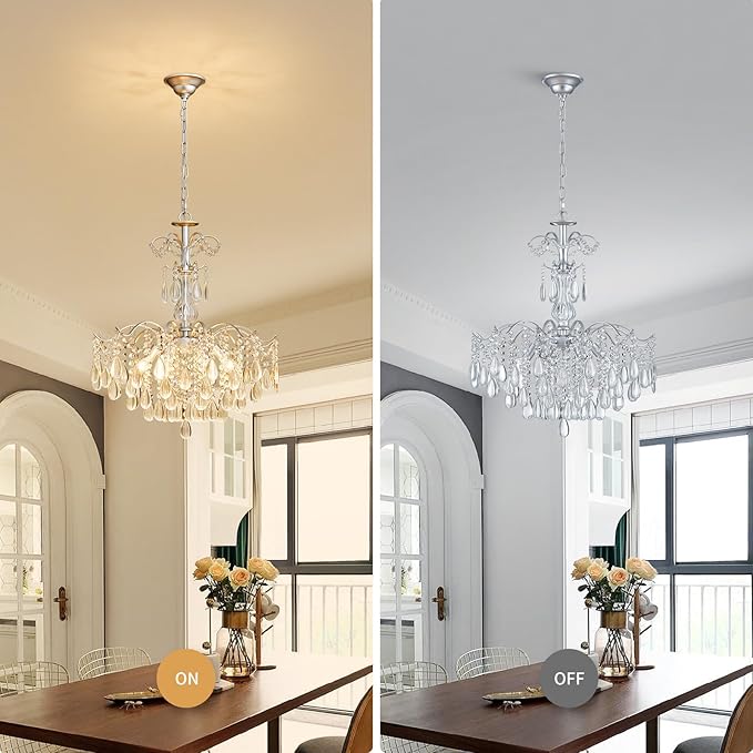 WUZUPS 6-Light Crystal Chandelier Pendant Ceiling Light Modern Lighting Fixture for Bedroom Hallway Bar Kitchen Bathroom, H 25.6" W21.7, E12 Base, Silver