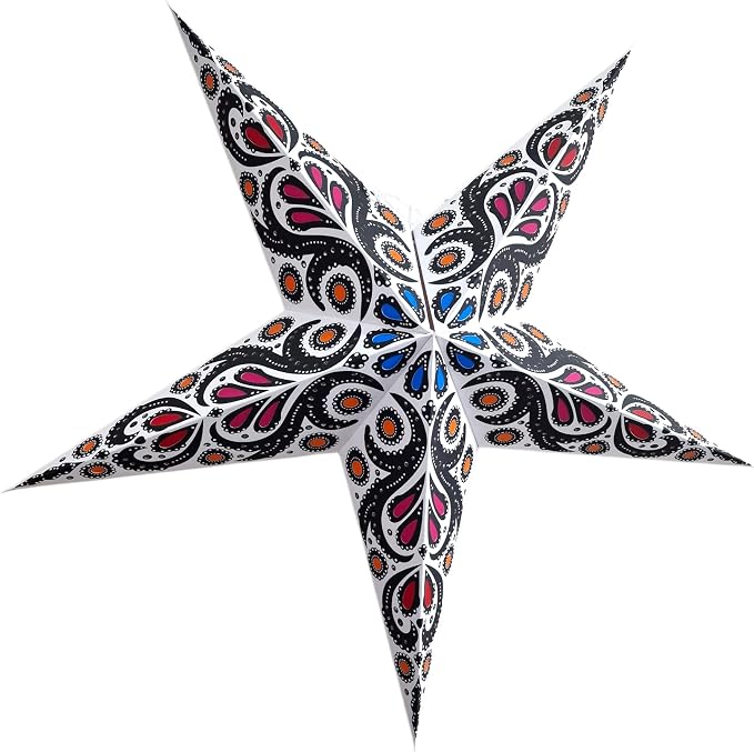 Lantern Lampshade Paper Star Light Shades Large 60cm Hanging Decorations for Christmas Wedding Home Decoration Birthday Party Foldable 5 Pointed Star (White, Black, Blue, Maroon)