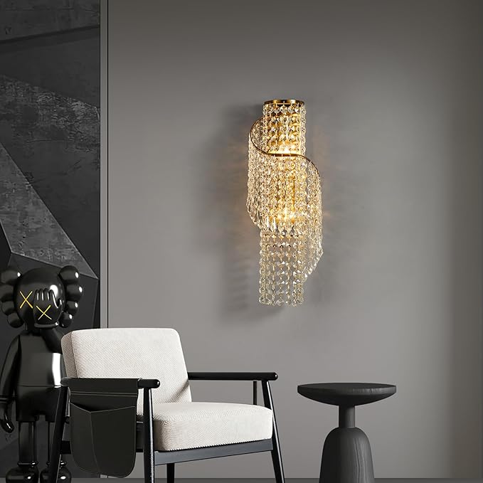 K9 Crystal Wall Sconces Gold - Luxury Indoor Wall Light Fixtures, Crystal Vanity Wall Mount Lamps for Living Room, Bedroom, Bathroom, Bedside, Hallway Stairway(Easy Install) (Golde)