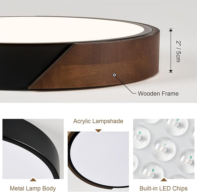 Modern LED Ceiling Light, Dark Walnut Wood Flush Mount Ceiling Light Fixture, Dimmable 5CCT Minimalist Circle Lighting Lamp with Acrylic Lampshade for Hallway Entryway Bedroom 11.8"