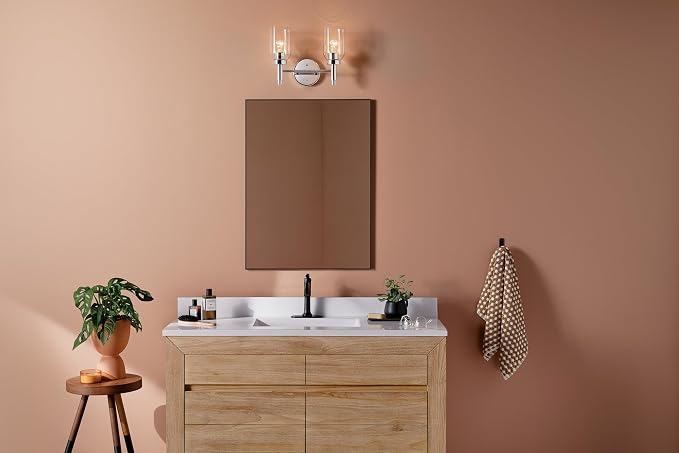 Kichler Madden 2-Light Bathroom Vanity Light, Chrome | Modern vanity light with clear glass for single or double bathroom mirrors (14.25" x 10.5"), 55184CH