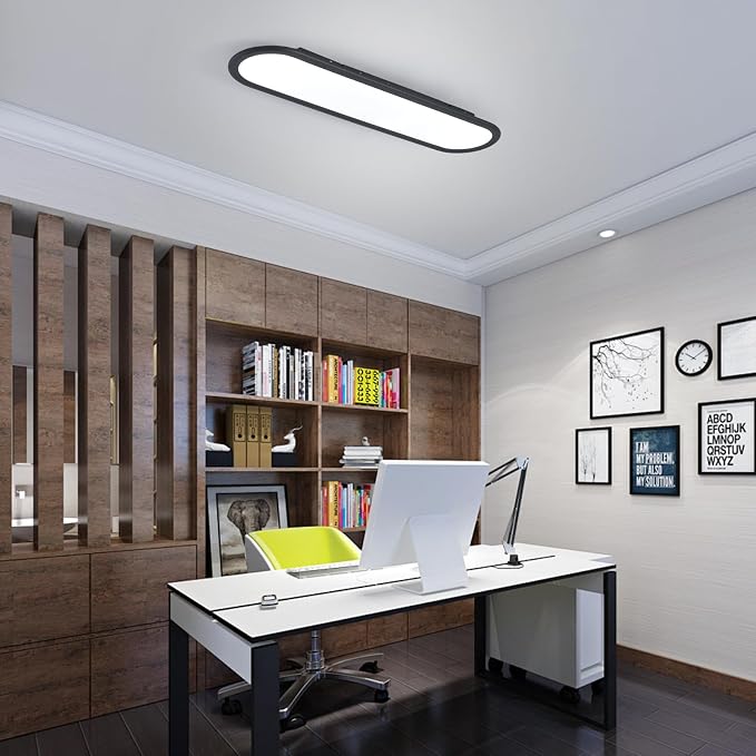 Modern Linear Ceiling Lights, 36W LED High Brightness Long Ceiling Lamp, 27.6 Inch Ultra Thin Low Profile Light Fixture for Bedroom Kitchen Closet Hallway, Black/Cool White 6000K